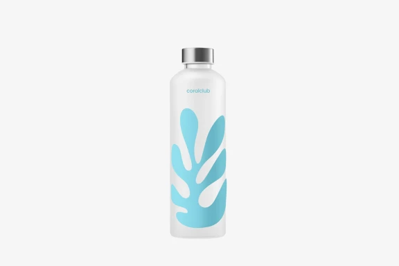 Glass Bottle "ClearWater" with Sleeve Cover, Blue